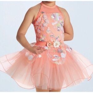 Weissman Girls XXLC Coral Peach Sequin Floral Tutu Dance Costume Dress